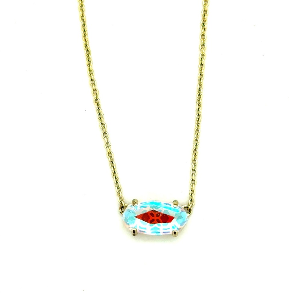 Kendra Scott Elisa Pendant Necklace‎ Gold Tone Iridescent Dichroic Glass 15-17"
